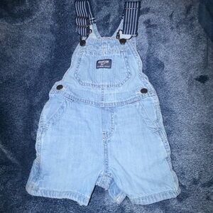 H&M Light Blue Denim Kids Short Overalls with Striped Straps